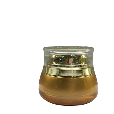 Barattoli cosmetici di vetro del barattolo 50g MSDS dell'idratante rotondo di lusso del fronte con i coperchi dell'oro