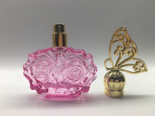 cappuccio di vetro della farfalla di Rose Shape Pink Color With della bottiglia di profumo di 30ml 50ml
