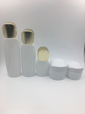 Various Painting Glass Cosmetic Packaging In Set White Bottle Gold Cap