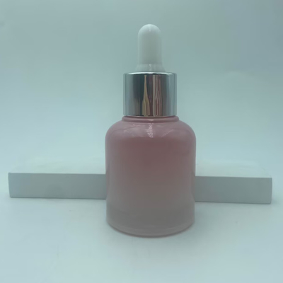 Bottiglia di vetro rosa riciclabile 2025 per flaconi contagocce per oli con collare argentato, lusso all'ingrosso 30ml