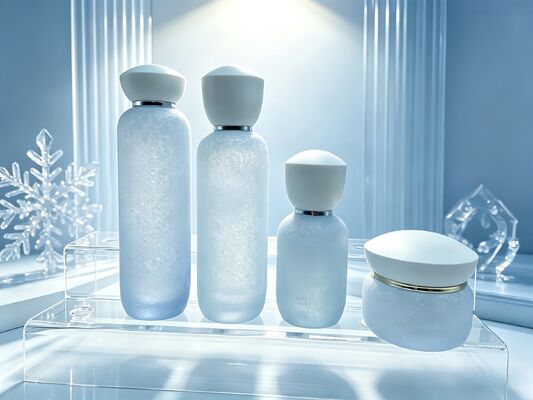 Bottiglie e barattoli di vetro ghiacciato premium con pompa/spray e tappi bianchi, modello di crepa per cosmetici, crema per il viso, lozione, siero, toner, cura della pelle, 120ml/100ml/40ml/50g/30g