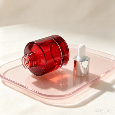 Flacone contagocce in vetro trasparente rosso, flacone per imballaggio di siero cosmetico o olio con base spessa e contagocce in gomma bianca