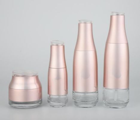 Bottiglie crema di vetro rosa Logo And Color su misura d'imballaggio cosmetico della lozione del barattolo