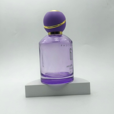 Bottiglia di profumo a forma rotonda viola da 100 ml con tappo a sfera rotonda