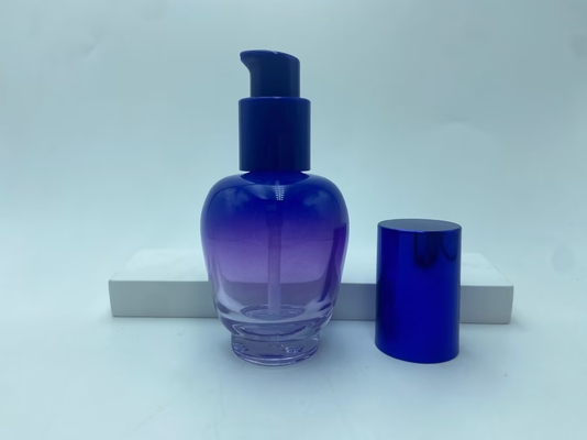 Bottiglia di lozione di vetro 30ml Bottolina di siero a gradiente blu con pompa di olio Bottiglia di pompa Bottiglia cosmetica OEM