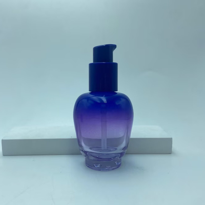 Bottiglia di lozione di vetro 30ml Bottolina di siero a gradiente blu con pompa di olio Bottiglia di pompa Bottiglia cosmetica OEM