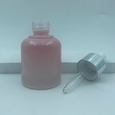 Bottiglia di vetro rosa riciclabile 2025 per flaconi contagocce per oli con collare argentato, lusso all'ingrosso 30ml
