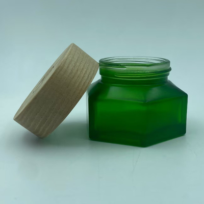 Vaso per cosmetici Imballaggio 50g Vaso di crema di smeraldo con finitura in legno Vaso di crema con tappo di plastica