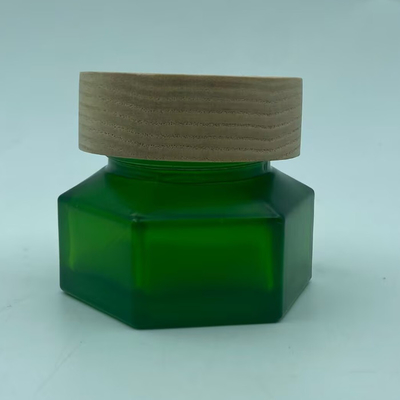 Vaso per cosmetici Imballaggio 50g Vaso di crema di smeraldo con finitura in legno Vaso di crema con tappo di plastica