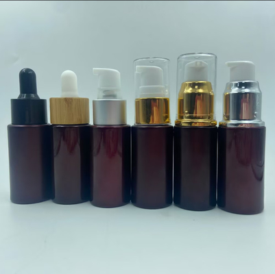 15ml Bottiglia di olio essenziale rosso scuro Bottiglia di goccia di vetro Imballaggio cosmetico per olio di siero Logo e verniciatura personalizzati OEM