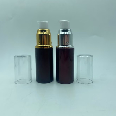 Bottiglia di lozione di vetro 15ml Serum rosso scuro Bottiglia con lucente oro / argento pompa Lozione per gli occhi Bottiglia pompa bottiglia cosmetica OEM