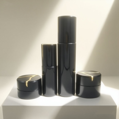 Fabbrica-diretta 30ml 50ml 100ml 120ml vetro cosmetico nero di lusso pompa di lozione rotonda bottiglia e barattolo Set-OEM