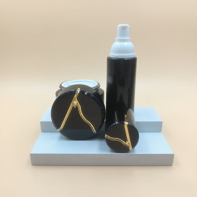 Fabbrica-diretta 30ml 50ml 100ml 120ml vetro cosmetico nero di lusso pompa di lozione rotonda bottiglia e barattolo Set-OEM