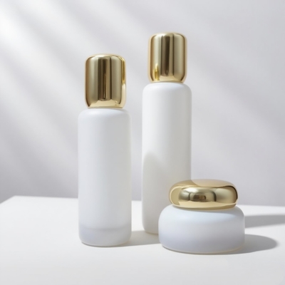 Confezioni cosmetiche in vetro per lozioni, vasetti per crema, contenitori per la cura della pelle con tappo rotondo dorato