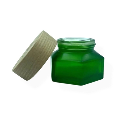 Vaso per cosmetici Imballaggio 50g Vaso di crema di smeraldo con finitura in legno Vaso di crema con tappo di plastica