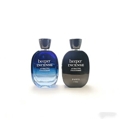 100ml Empty Beeper Incense Style Blue Glass Perfume Bottle Refillable Cologne Container for Men, Premium Decorative Frag