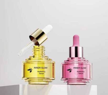 Lussuoso flacone contagocce in vetro bicolore da 30 ml. Nuovo elegante design step-up per la bottiglia di olio essenziale per la cura della pelle