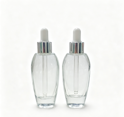 Bottiglia di lozione in vetro da 30 ml con pompa di emulsione e testa spray in alluminio per la cura della pelle
