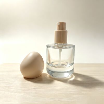 Flacone in vetro di lusso da 30 ml per fondotinta, fondo spesso e rotondo, spalla piatta, tappo di forma speciale, contenitore in vetro per fondotinta liquido